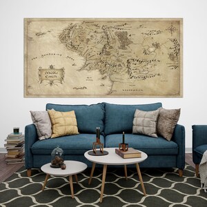 Middle earth map canvas wall art Fantasy decor Vintage map print Map wall art Fantasy art Book lover gift Retro art Trendy wall art