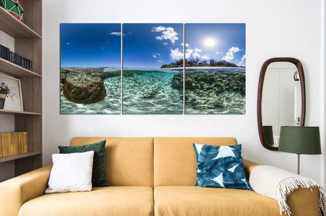 Tropical Island Wall Art Aquamarine Ocean Waves Canvas Print Coastal