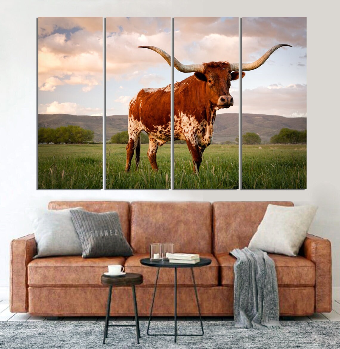 Longhorn Canvas Wall Art Western Wall Decor Texas Longhorn Cow Print ...