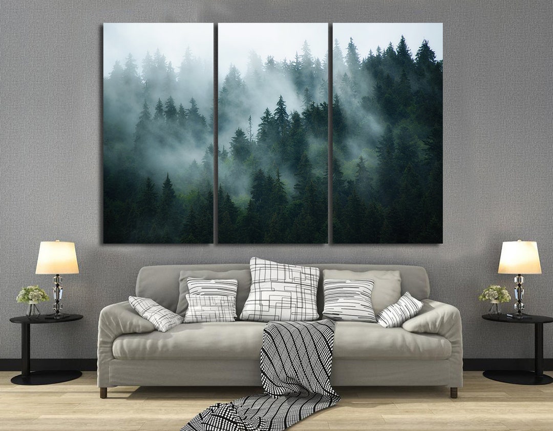 Misty Forest Canvas Wall Art Foggy Mountain Print Moody Landscape Above ...