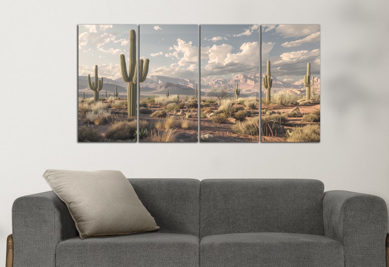 Saguaro Cactus Canvas Wall Art Western Decor Arizona Panoramic Desert ...