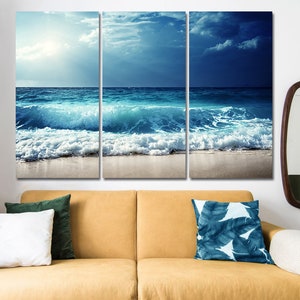 Beach canvas wall art Ocean landscape Nautical decor Blue Coastal print