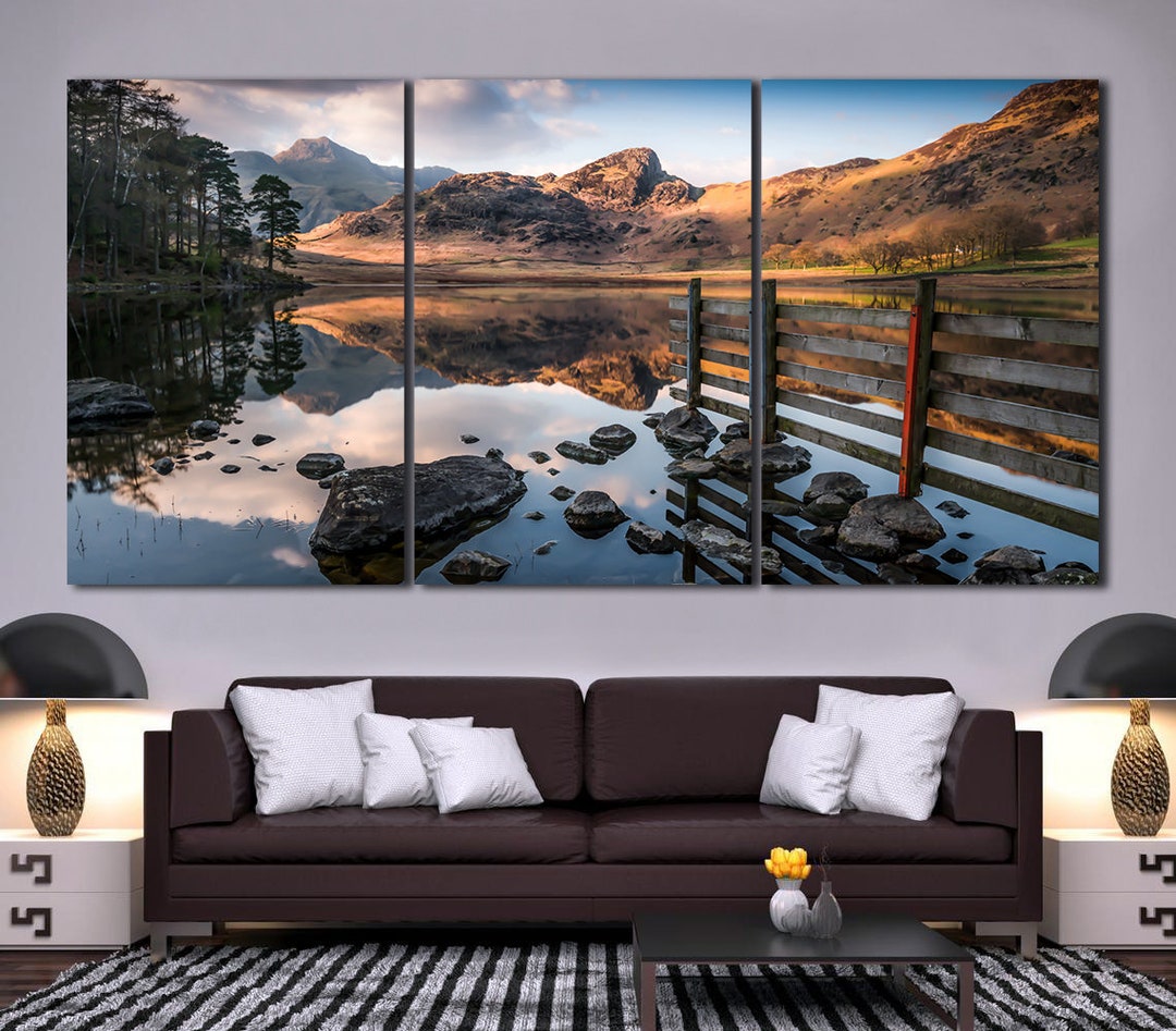 Mountain Lake Wall Art Rustic Wall Decor Mountain Landscape Etsy