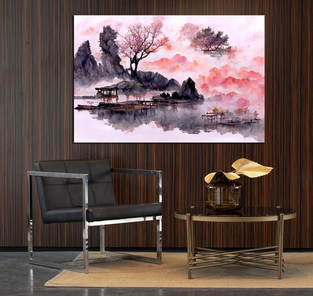 Japanese Canvas Wall Art Above Bed Decor Mountain Wall Art Landscape ...