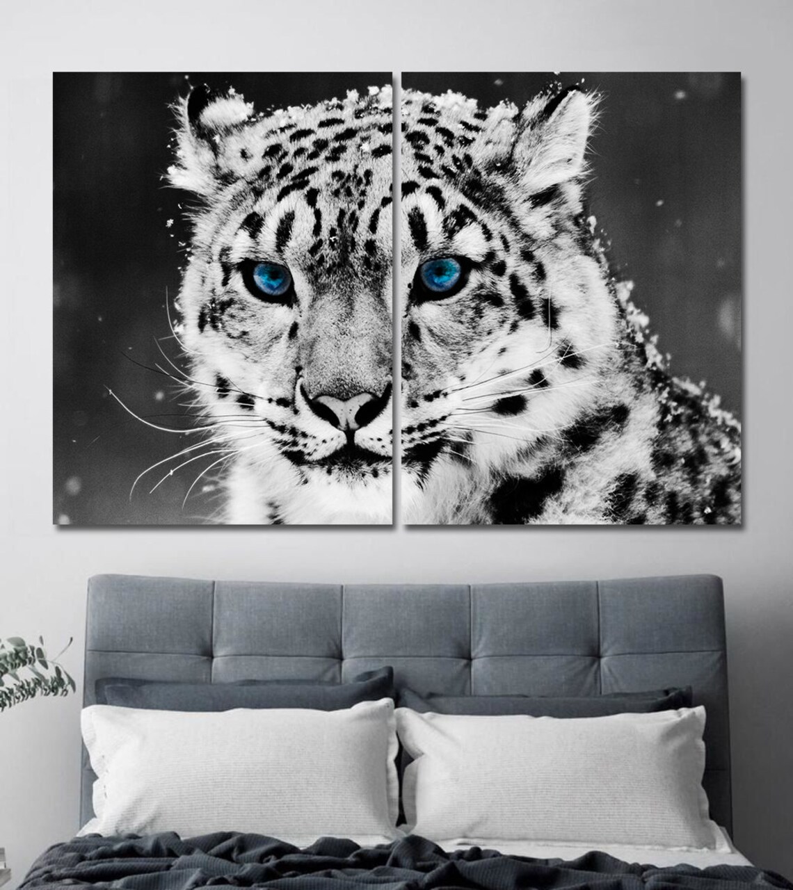 Leopard blue eyes Large wall art Black and white leopard Etsy