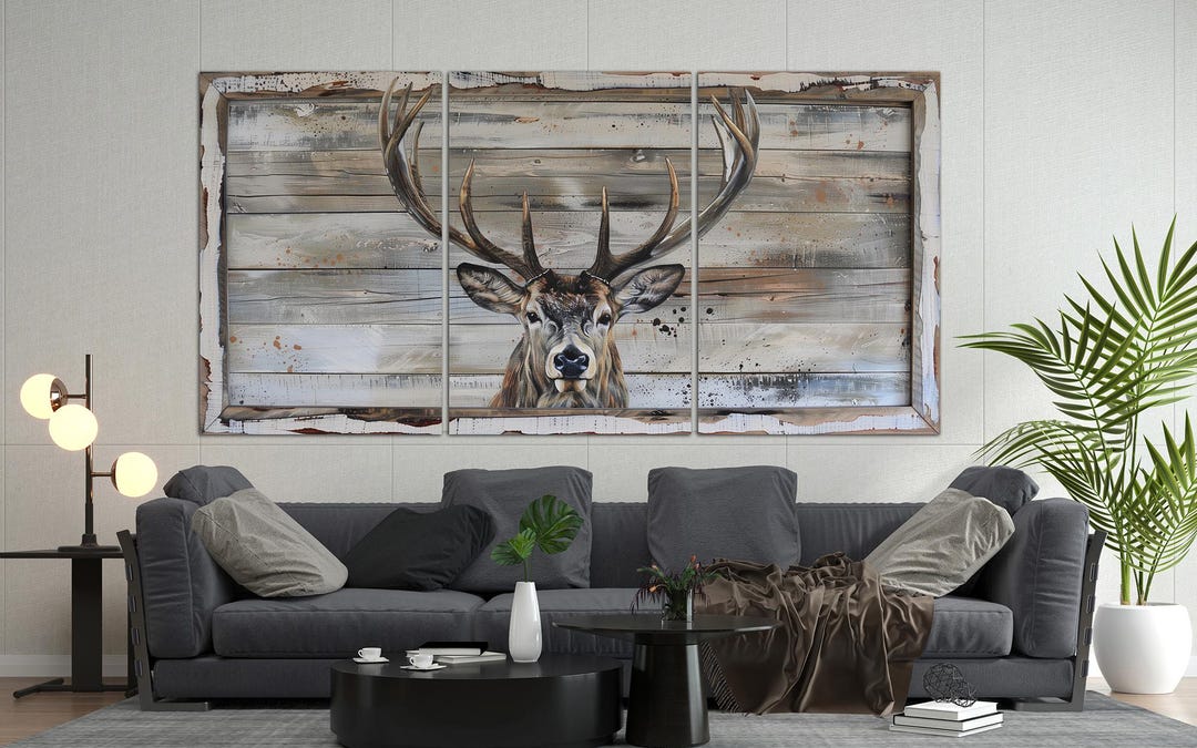 Rustic Deer Canvas Wall Art Farmhouse Decor Animal on Wood PRINT - Etsy