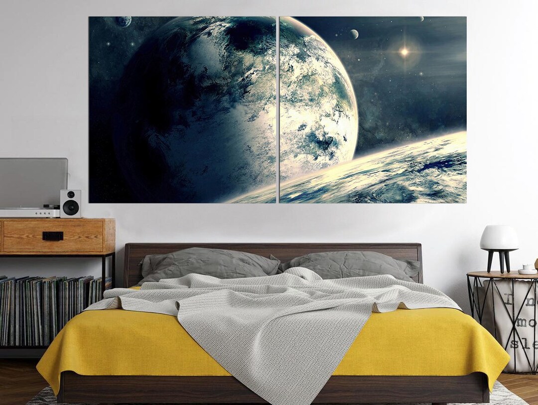 Earth Wall Art Navy Blue Space Wall Art Celestial Etsy