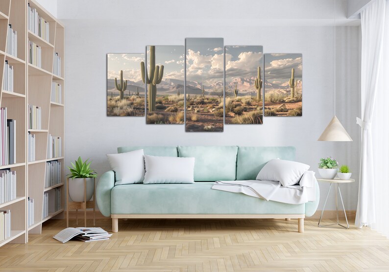 Saguaro Cactus Canvas Wall Art Western Decor Arizona Panoramic Desert ...