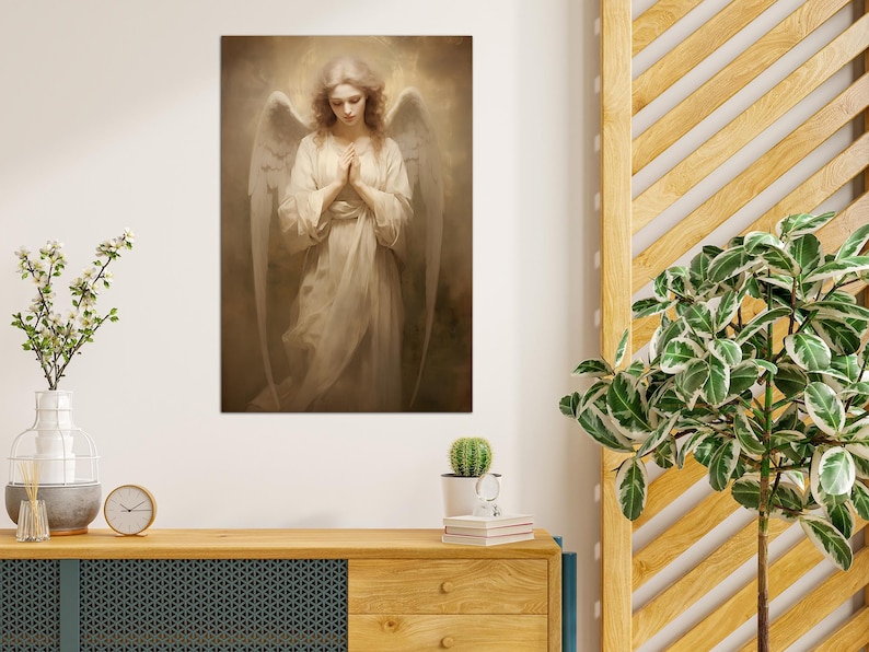 Guardian Angel Canvas Wall Art Catholic Wall Decor Modern Christian Art