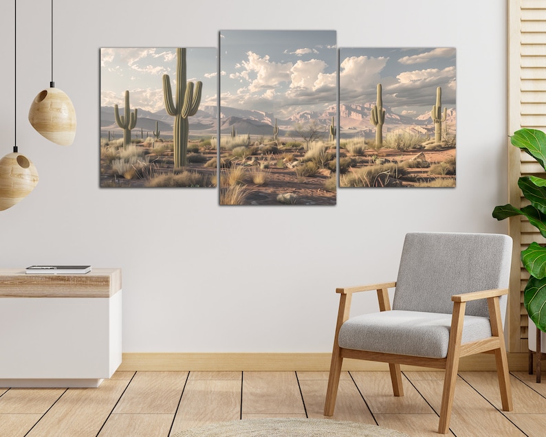 Saguaro Cactus Canvas Wall Art Western Decor Arizona Panoramic Desert ...