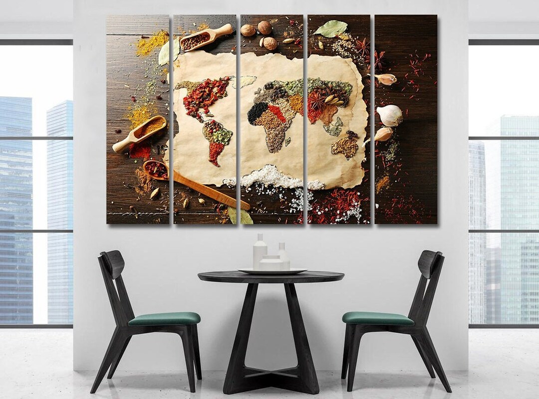 Original World Map Spices Wall Art Kitchen Wall Art Spice Herbs