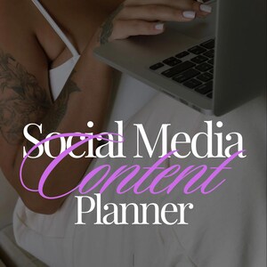 May include: A woman works on a laptop computer. The text "Social Media Content Planner" is displayed in white and purple text on a white background. The text "BRAIDED BEAUTY" is displayed in white text on a white background.