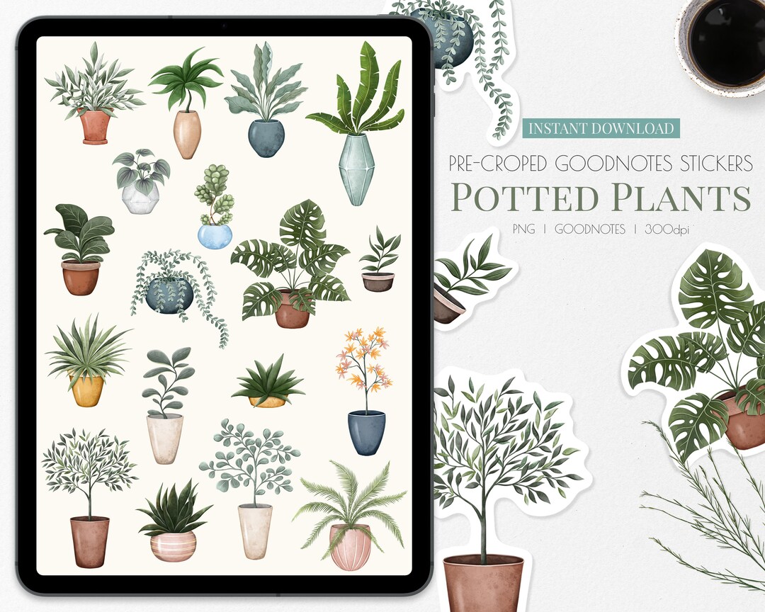 Potted Plants Goodnotes Stickers Cute Boho Floral Digital Etsy