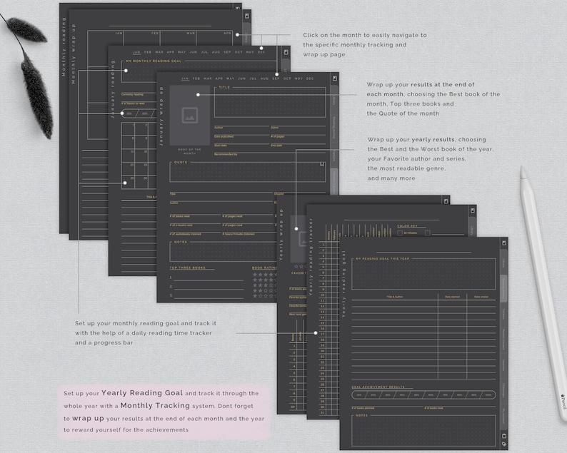 Digitales Lesetagebuch Dunkelmodus Lesezeichen Buchbesprechung und Bibliothek-Tracker für Goodnotes Leseplaner für iPad Bild 4