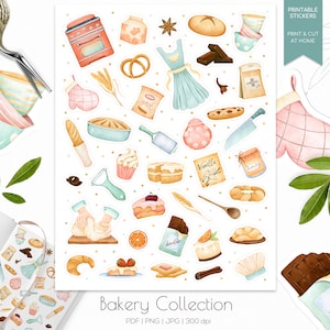 Backen Stickerbogen | Sticker für die Küche | Bullet Journal Sticker | Bäckerei Aufkleber | Hauptbäckerei PNG-Dateien