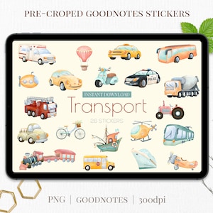 Etiquetas de Goodnotes do transporte | Etiquetas digitais do planejador do carro bonito | Adesivos de diário de bala de veículo pré-cortados | Arquivos de carro png