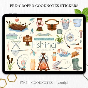 Fishing Goodnotes stickers | Camping digital planner stickers | Pre-cropped outdoor stickers | Travel png files