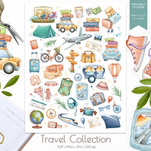 Printbare reisstickers | Collectie strandstickers | Zomerstickerbundel | Reisstickerpakket | Digitale buitenstickers