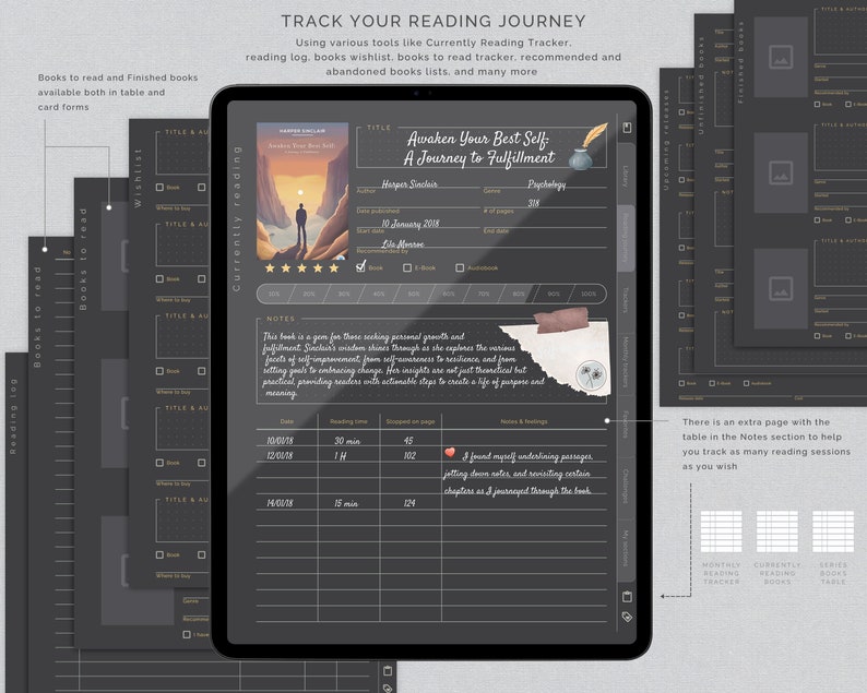 Digitales Lesetagebuch Dunkelmodus Lesezeichen Buchbesprechung und Bibliothek-Tracker für Goodnotes Leseplaner für iPad Bild 5