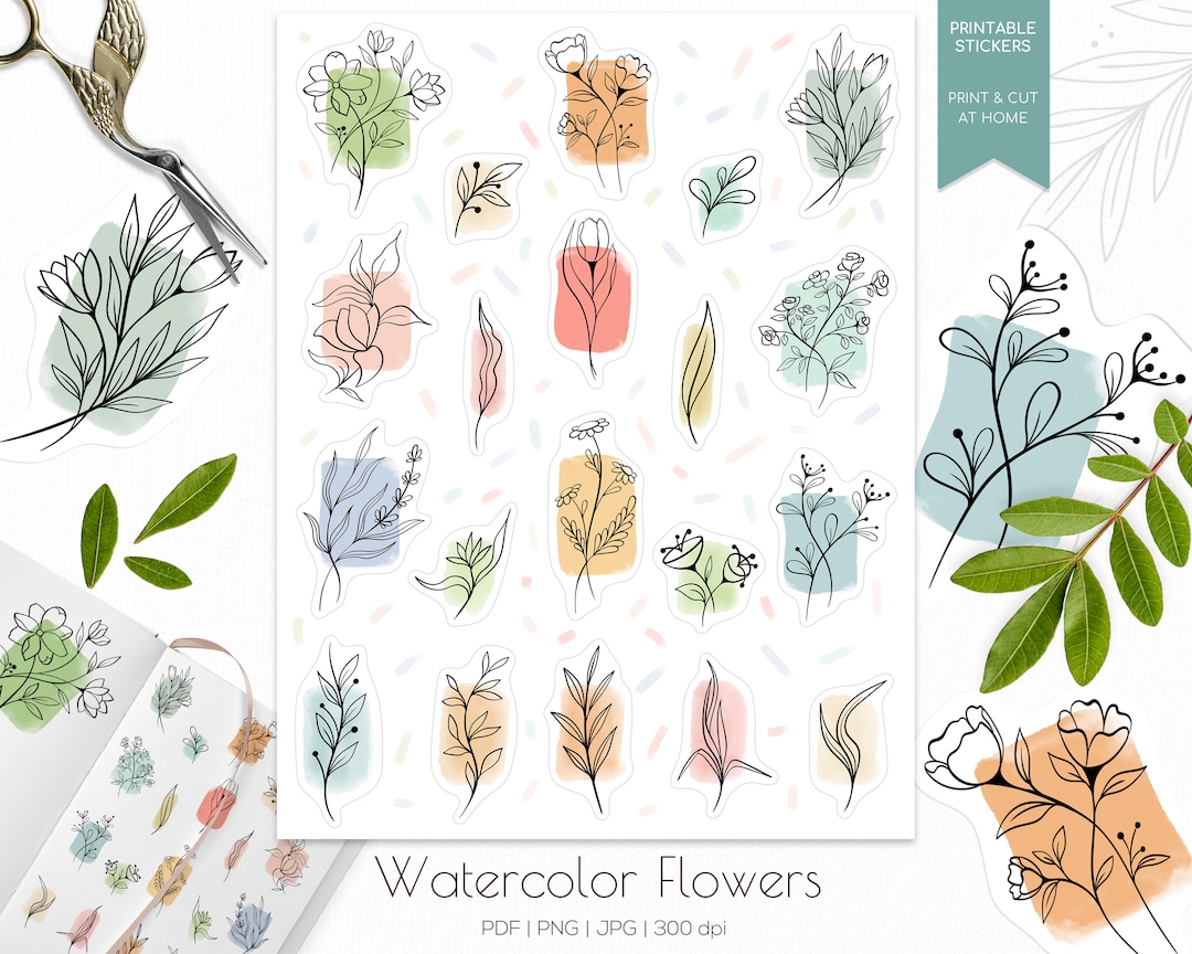 Watercolor Flowers Sticker Sheet Cute Flower Planner Stickers Bullet Journal Stickers Printable Stickers Scrapbooking Stickers - Etsy 15-bullet-journal-printables-free-bullet-journal-printables-parade