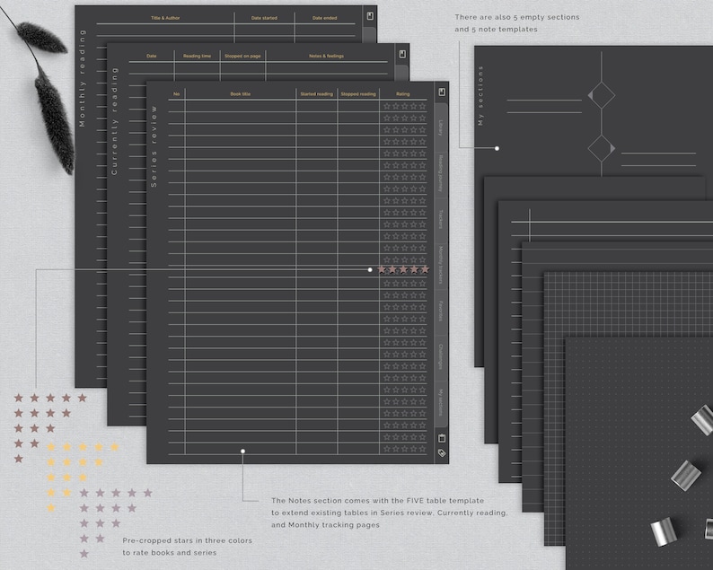 Digitales Lesetagebuch Dunkelmodus Lesezeichen Buchbesprechung und Bibliothek-Tracker für Goodnotes Leseplaner für iPad Bild 8