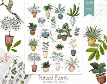 Potted plants sticker sheet | Floral planner stickers | Bullet journal sticker | Boho floral planner stickers | Potted plants stickers