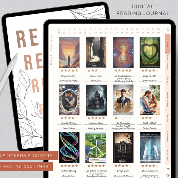 Diario de lectura digital / Rastreador de libros / Reseña de libros y rastreador de biblioteca para Goodnotes / Planificador de lectura para iPad / Planificador de retratos
