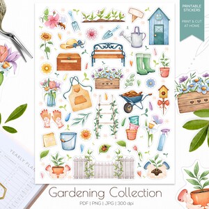 Adesivos para impressão de jardinagem | Etiquetas do planejador da mola | Etiquetas do diário da bala | Adesivos florais para imprimir | Adesivos de jardinagem PNG