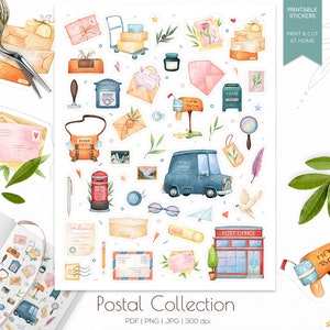 Hoja de pegatinas imprimibles para correo / Pegatinas para planificador postal / Pegatinas para bullet journal / Pegatinas imprimibles para correo postal / Pegatinas para sobres