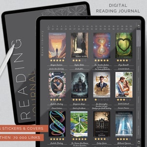 Digitales Lesetagebuch Dunkelmodus Lesezeichen Buchbesprechung und Bibliothek-Tracker für Goodnotes Leseplaner für iPad Bild 1