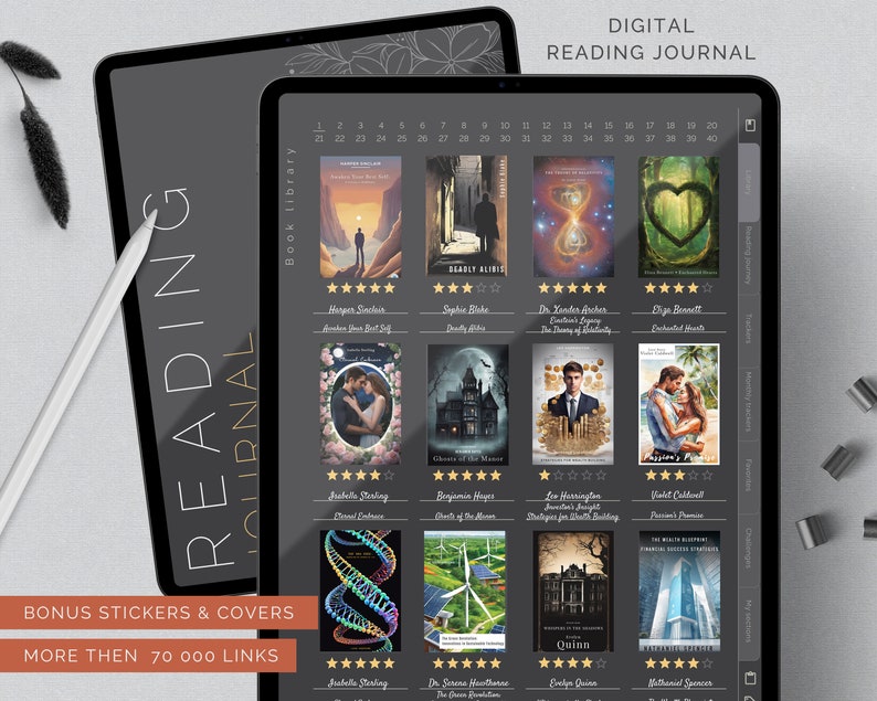 Digitales Lesetagebuch Dunkelmodus Lesezeichen Buchbesprechung und Bibliothek-Tracker für Goodnotes Leseplaner für iPad Bild 1