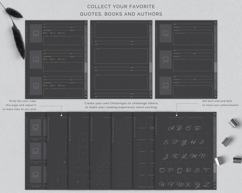 Digitales Lesetagebuch Dunkelmodus Lesezeichen Buchbesprechung und Bibliothek-Tracker für Goodnotes Leseplaner für iPad Bild 6
