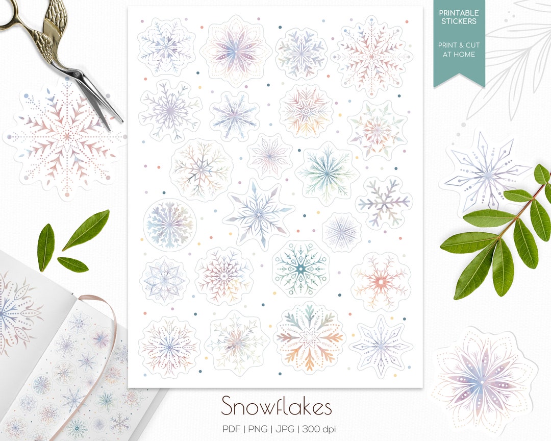 Snowflakes Sticker Sheet | Printable Christmas Planner Stickers ...