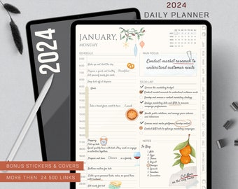 2024 Digitaler Kalender | Digitaler Planer GoodNotes | Businessplaner | Tagesplaner | Wochenplaner | Einfacher digitaler Planer