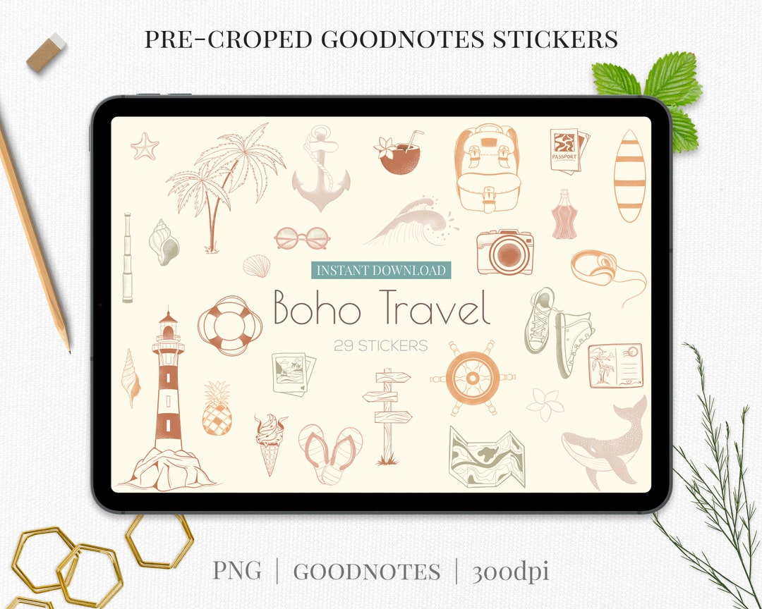 Summer Goodnotes Stickers Cute Boho Travel Planner Stickers Pre-cropped ...