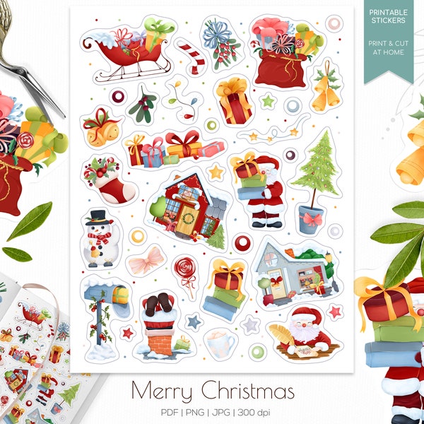 Christmas sticker sheet | Holiday planner stickers | Bullet journal stickers | Cute Christmas printable stickers | Christmas stickers PNG