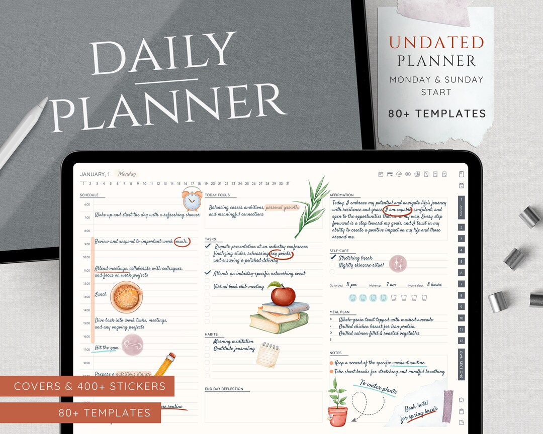 Digital Planner Undated Daily Planner Weekly, Monthly and Year Planner ...