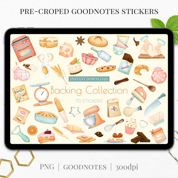 Bakery Goodnotes Aufkleber | Niedliche digitale Planer Aufkleber | Vorgeschnittene digitale Aufkleber für Küchenutensilien | Hausbäckerei png Dateien