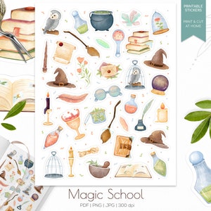 Magische school stickervel | Heks en Tovenaar planner stickers | Bullet journal-stickers | Mystieke afdrukbare stickers | Mystieke PNG-bestanden