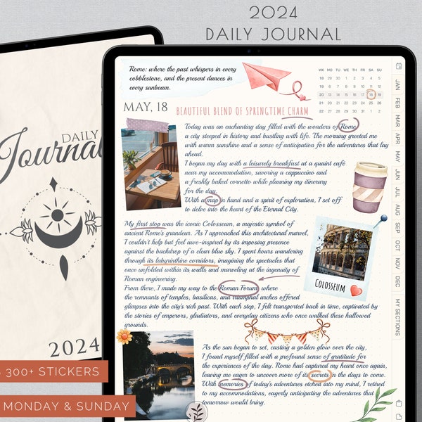 Daily digital journal 2024 |  Notebook digital | Digital planner 2024 | Digital journal for Goodnotes Notability Noteshelf | Bullet journal