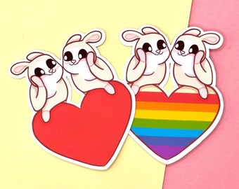 Lgbt Sticker Set | Liebende Hamster Sticker mit Regenbogen Herz | Süße Sticker