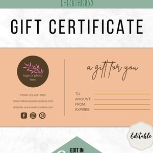 Gift Certificate Template, Canva, Gift Voucher Template, DIY Gift Card, Editable Gift Card Template, Shop Voucher Template