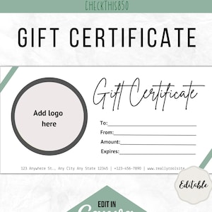 Gift Certificate Template, Canva, Gift Voucher Template, DIY Gift Card, Editable Gift Card Template, Shop Voucher Template