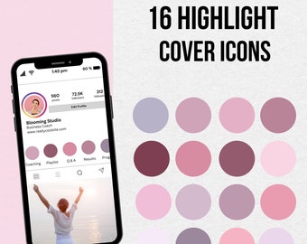 Blush Palette Solid Instagram Highlight Icons, 16 Solid Pinks Instagram Story Highlight Covers, Social Media Icons