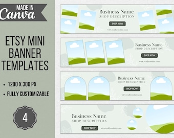 Plantillas de mini banners bohemios para tienda Etsy, kit de marca editable en Canva (descarga digital)