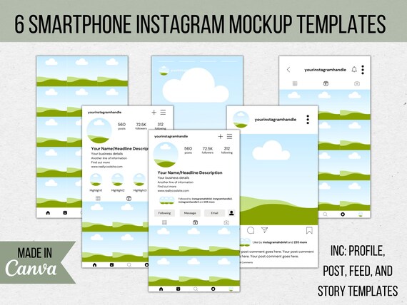 Instagram Mockup Templates, Editable Canva Templates, Instagram Profile Mockup, Social Media Mockups, Instagram Mobile Mockups