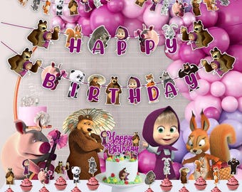 Maasa and the Ber Theme Birthday Party Decoration Set – Adventure Inspired Party Supplies with Forest Character Designs for Cake Table