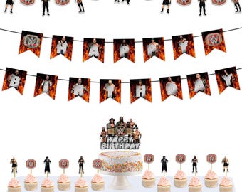 WWWE Theme Birthday Party Decoration Set – Wrestling Inspired Party Supplies with Bold Championship Style Design for Cake Table