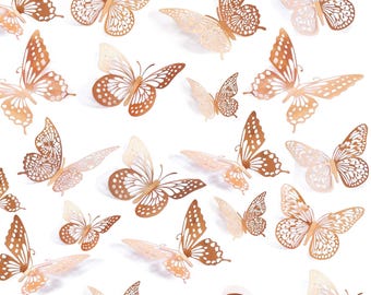 Copper 3D Butterfly Wall Décor – Elegant Nature-Inspired Home Decoration, Modern Removable Art Stickers, Stylish Accent for Living Room.