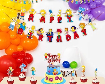 Brt Simpson Theme Birthday Party Supplies Set – Cartoon Decorations, Tableware, Cake Toppers